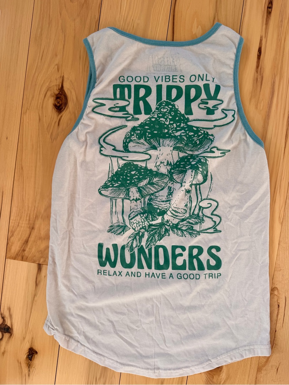 Fresh Laundry Trippy Wonders Mushroom Tank Top White Blue Ringer Y2K Style